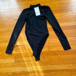 NWT ZARA mock neck bodysuit, black. Size small.